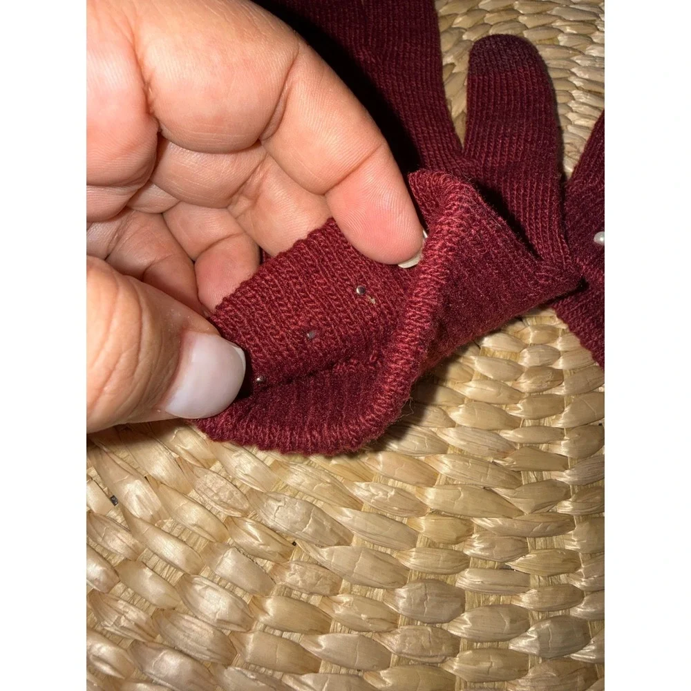 Burgundy Pearl Embellished  Gloves Knit Winter one‎ size
